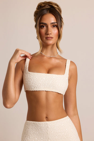 Embellished Square Neck Bralette in White