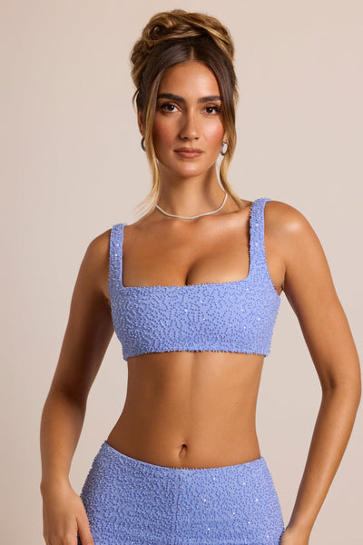 Embellished Square Neck Bralette in Powder Blue