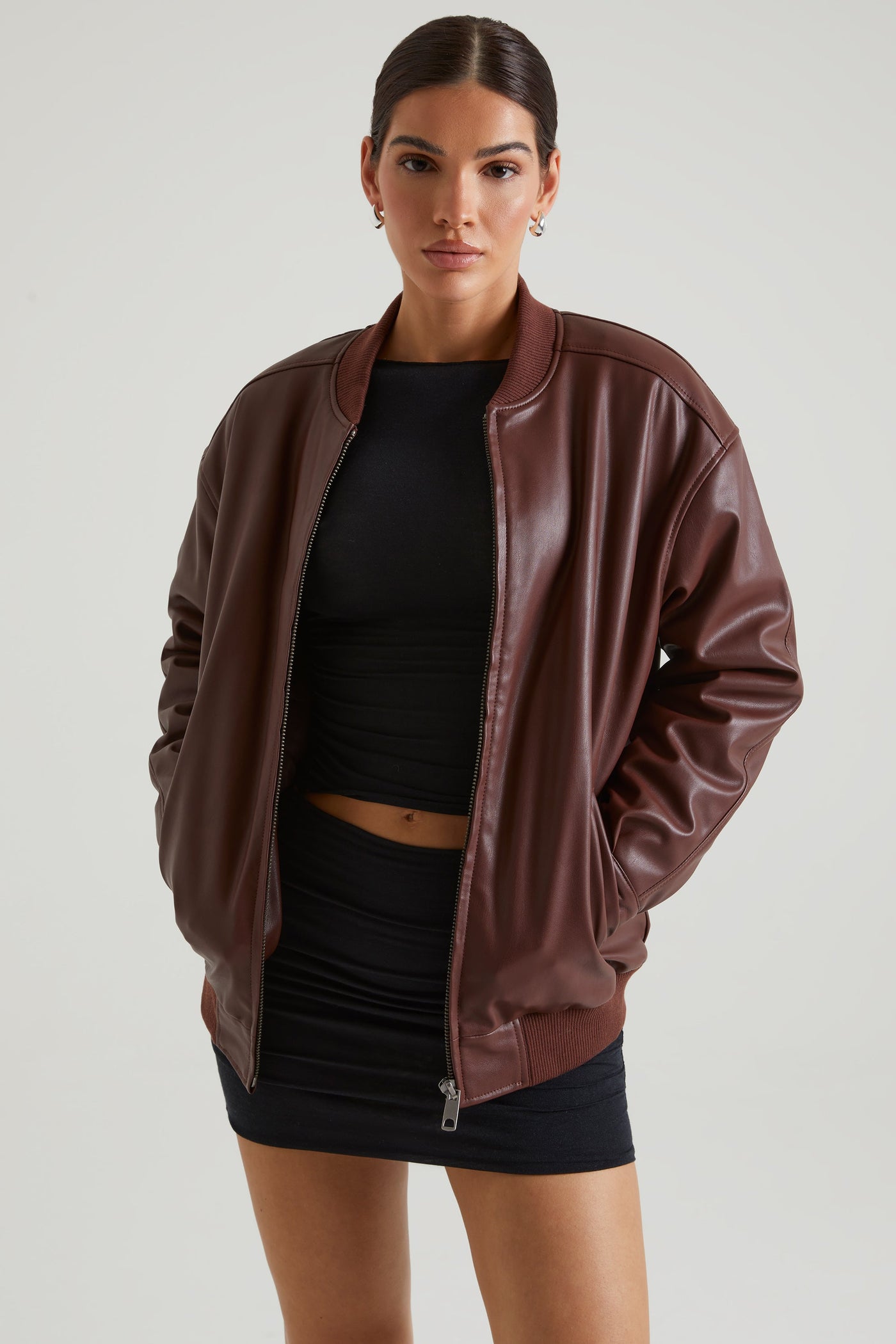 Faux Leather Jacket in Brown