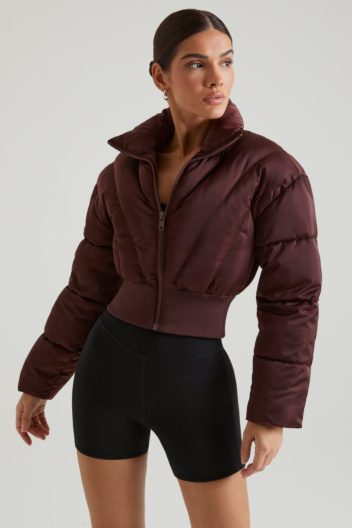 Ribbed Puffer Jacket in Brown