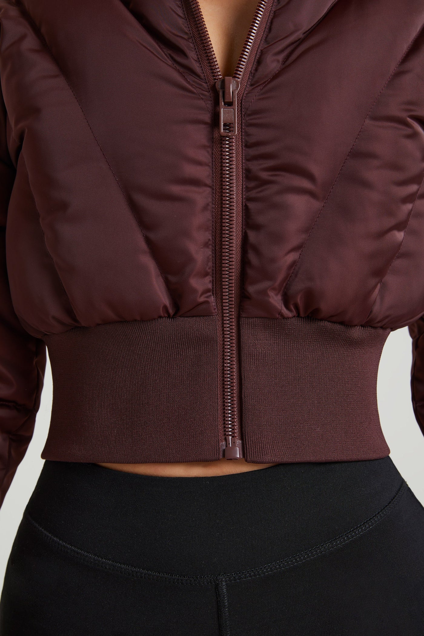 Ribbed Puffer Jacket in Brown