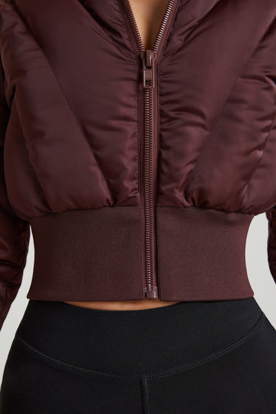 Ribbed Puffer Jacket in Brown