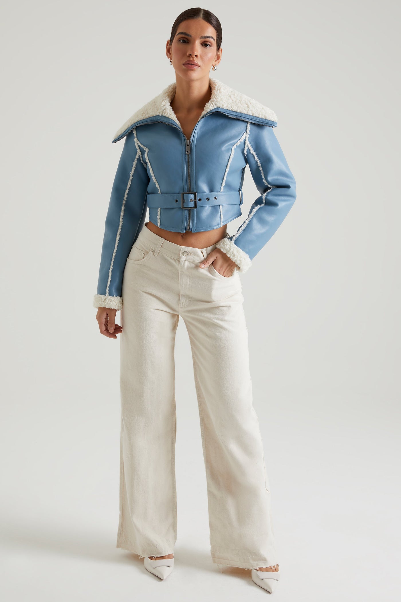 Jacket with Shearling Collar and Trim in Blue