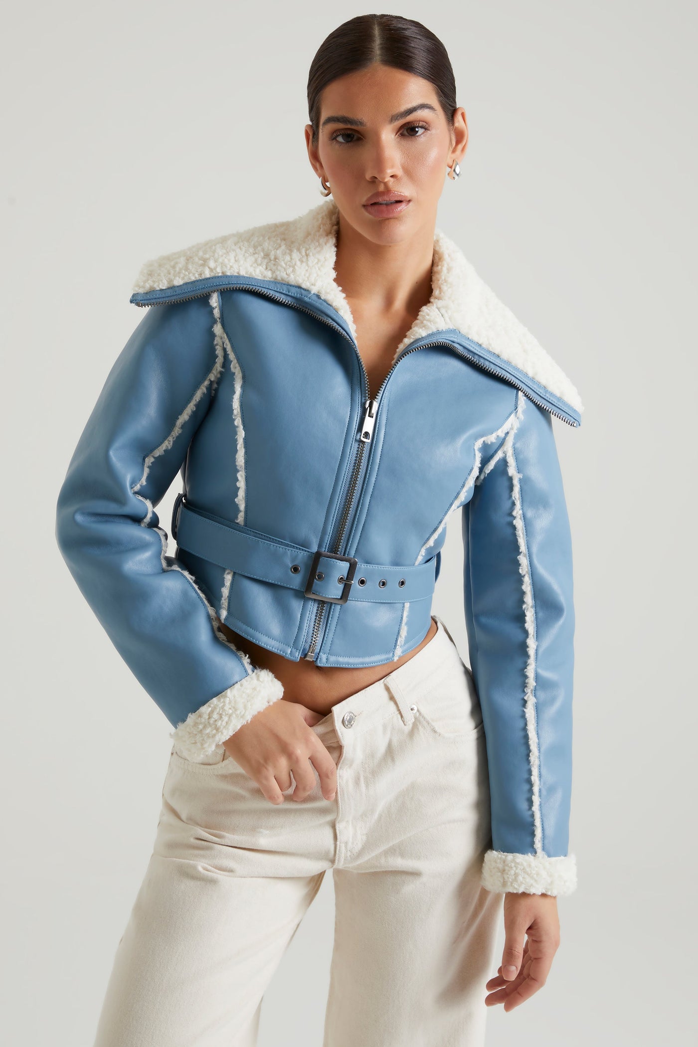 Jacket with Shearling Collar and Trim in Blue