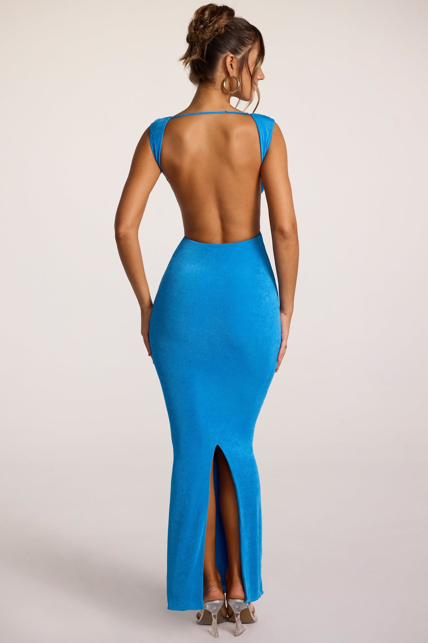 Textured Jersey Plunge Neck Maxi Dress in Cobalt Blue