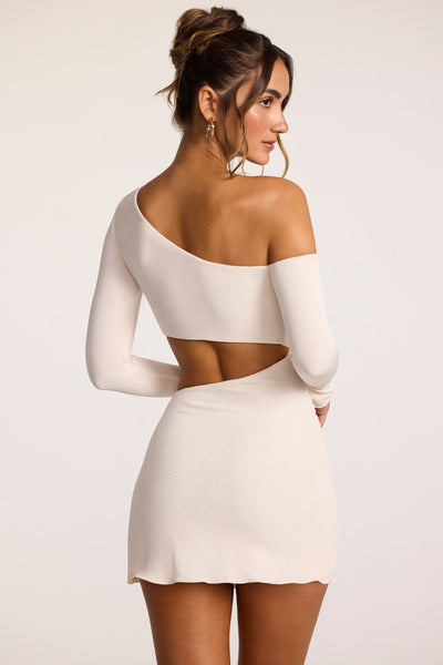 Textured Jersey Asymmetric Cut Out Mini Dress in Ivory