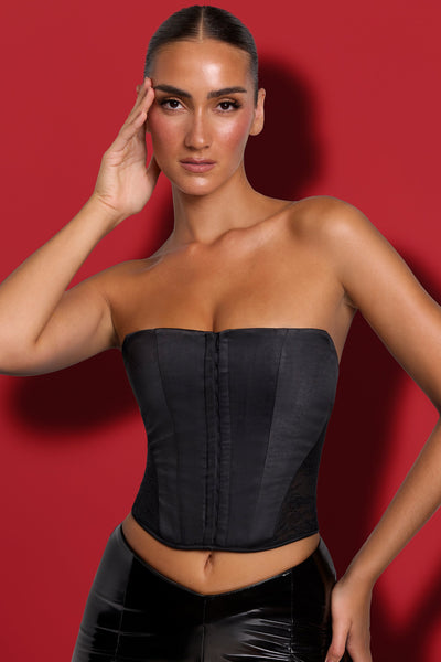 Satin Strapless Corset in Black