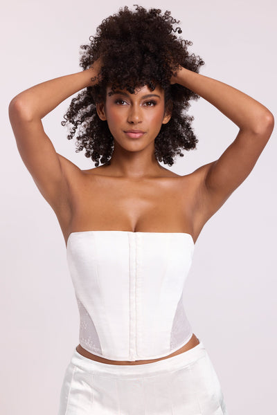 Satin Strapless Corset in White