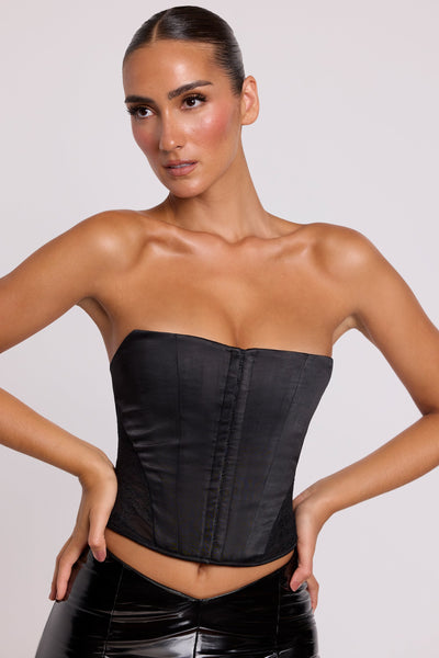 Satin Strapless Corset in Black