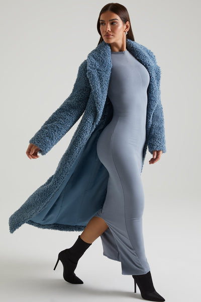 Long Shearling Coat in Blue