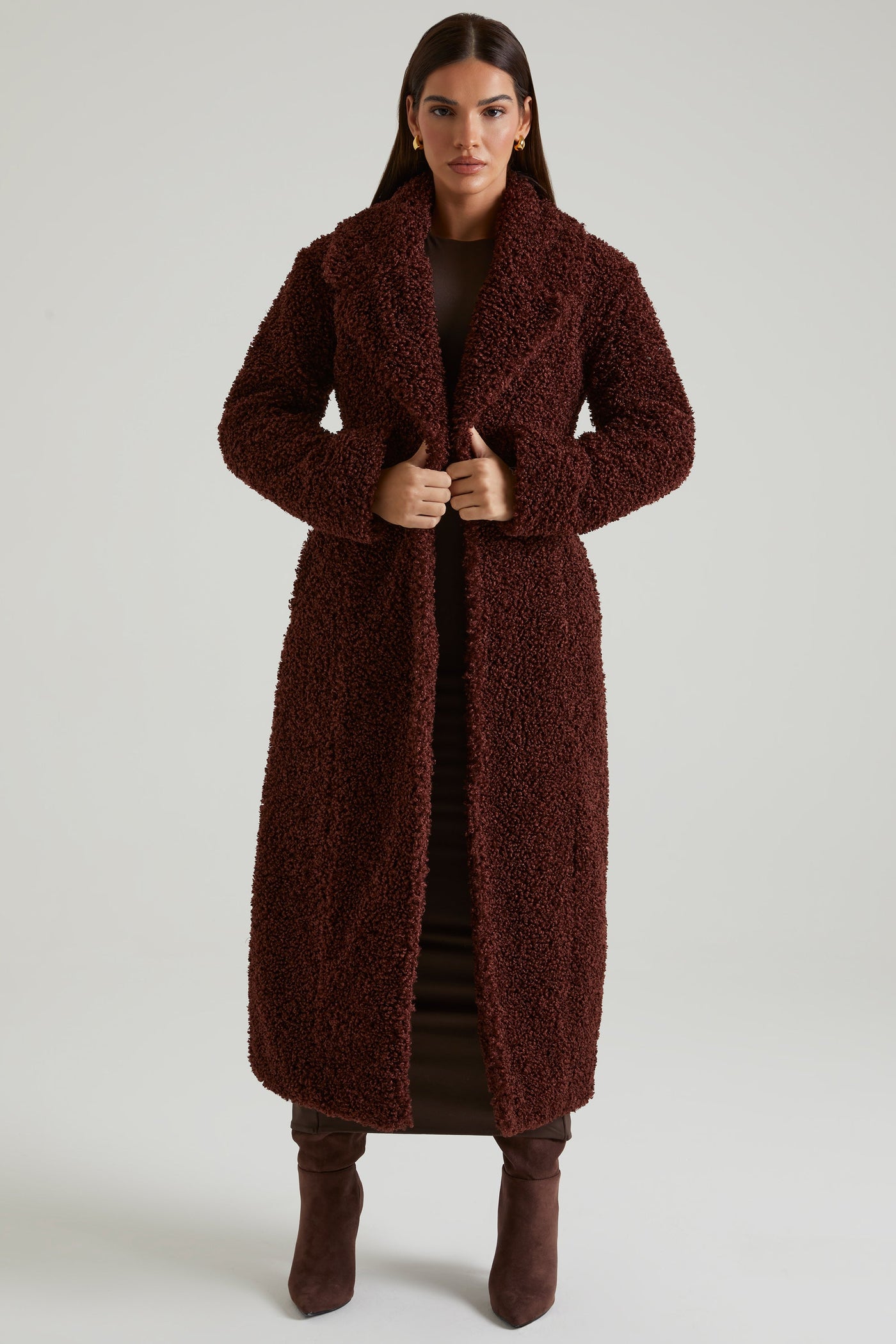 Long Shearling Coat in Brown