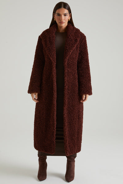 Long Shearling Coat in Brown