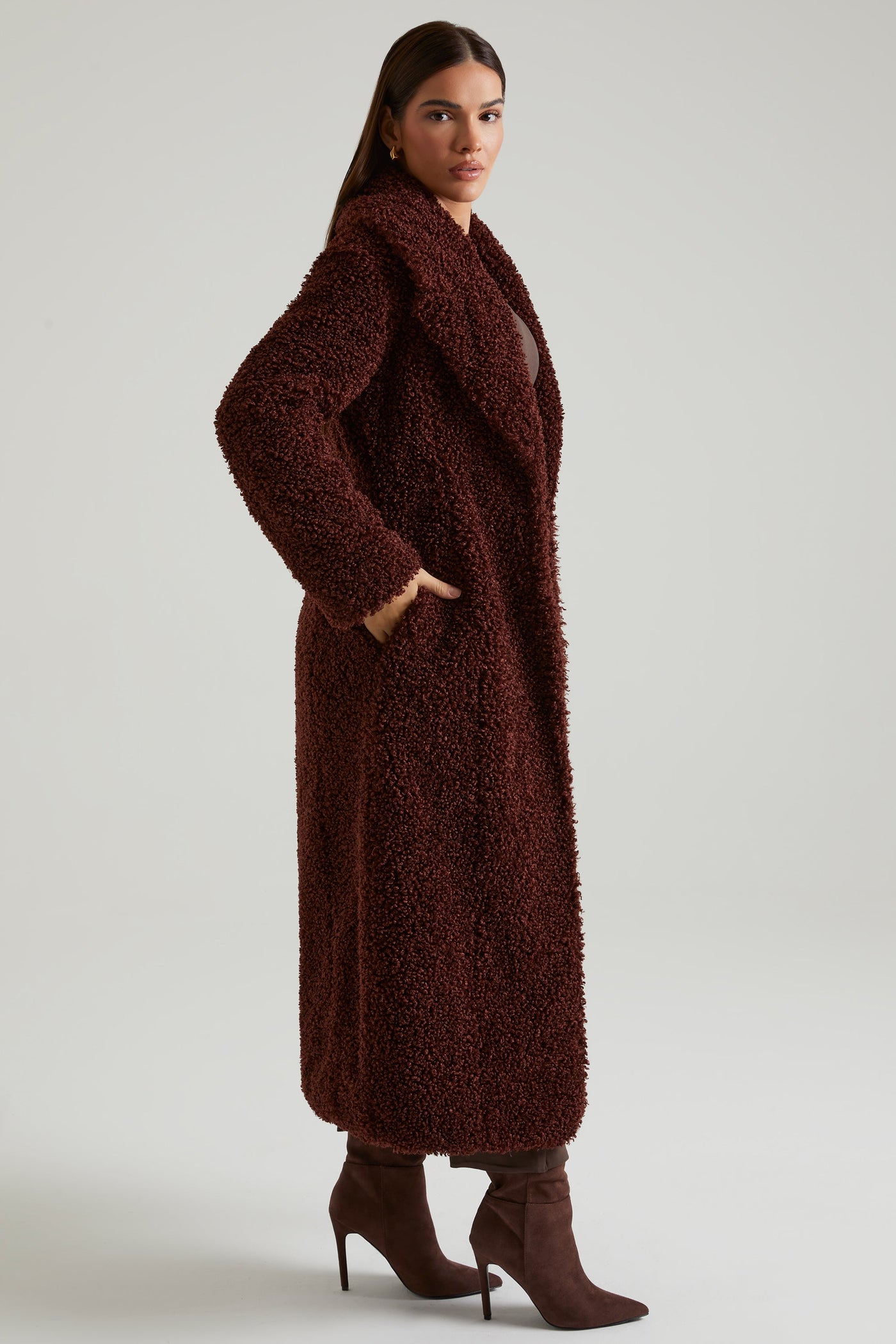 Long Shearling Coat in Brown