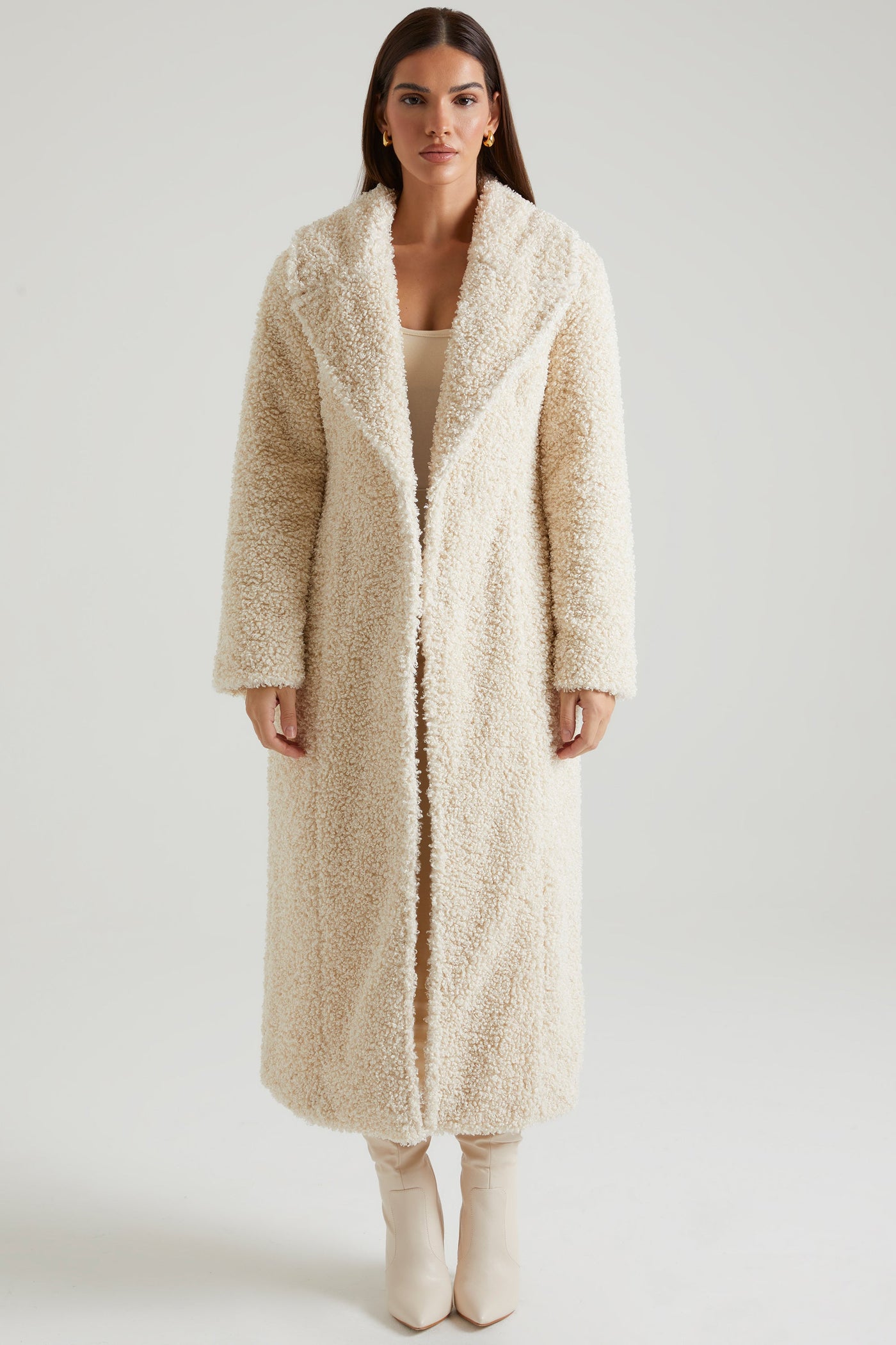 Long Shearling Coat in Cream