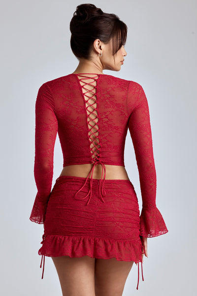 Lace Long Sleeve Top in Cherry Red