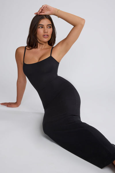 Ribbed Modal Square Neck Maxi Dress in Black