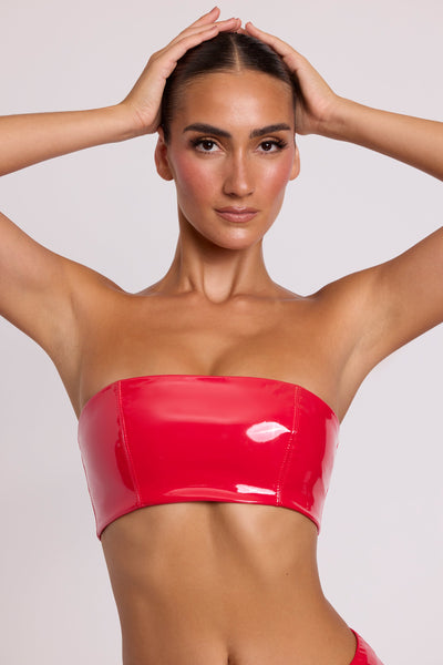 Vinyl Bandeau Bralette in Fire Red