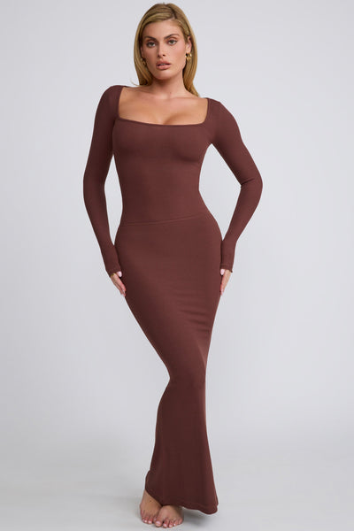 Ribbed Modal  Long Sleeve Top in Chocolate