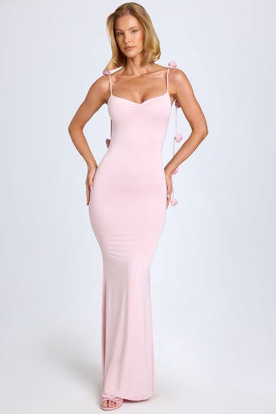 Slinky Jersey Floral-Appliqué Gown in Blush