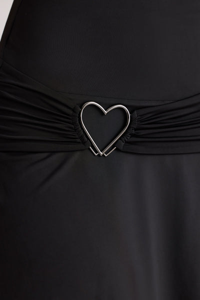 Heart Detail Cowl Neck Mini Dress in Black