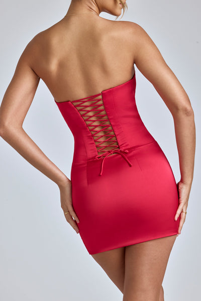 Lace-Up Corset Mini Dress in Cherry Red