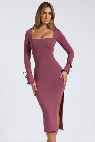 Modal Square-Neck Midaxi Dress in Plum