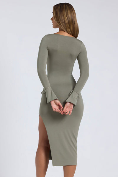 Modal Square-Neck Midaxi Dress in Sage Green