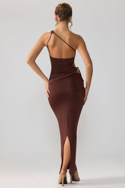 Slinky Jersey Asymmetric Waist Maxi Skirt in Espresso