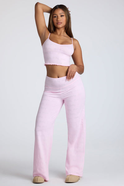 Strappy Ruched Pointelle Crop Top in Baby Pink