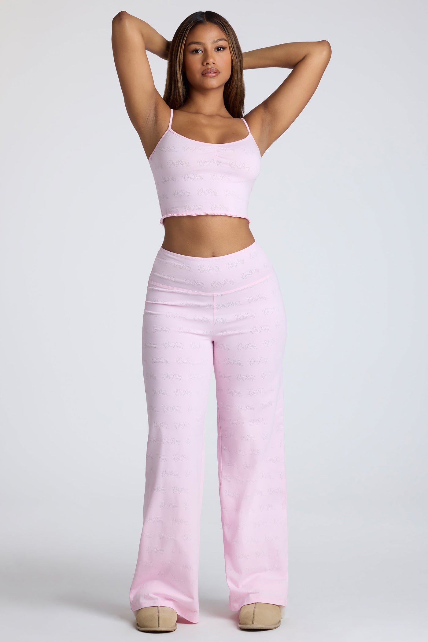 Strappy Ruched Pointelle Crop Top in Baby Pink