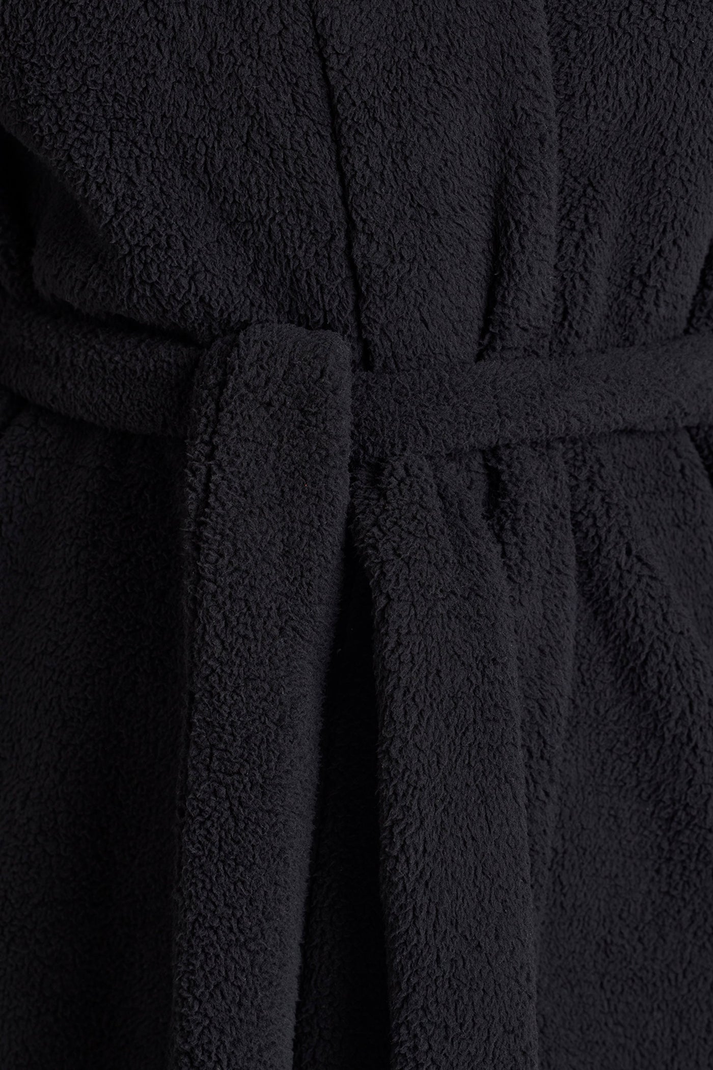 Tie Front Fleece Robe in Black