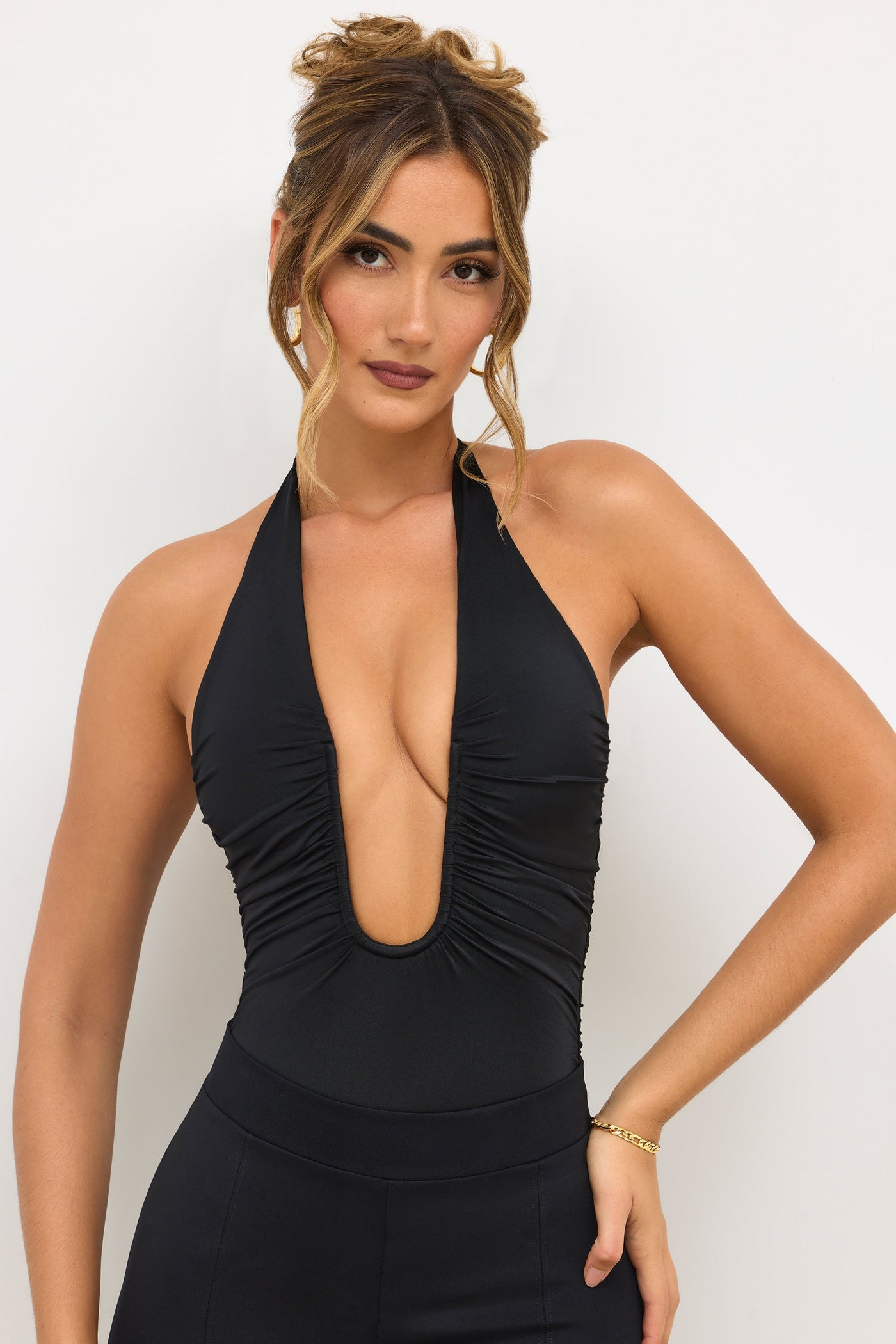 Premium Jersey Plunge Neck Bodysuit in Black