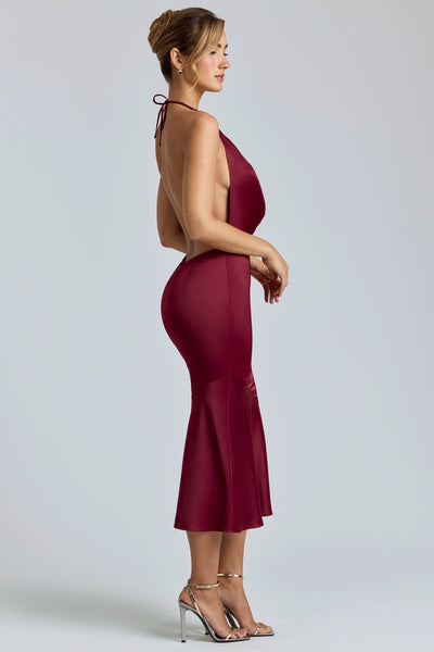 Cowl-Neck Satin Midaxi Dress in Burgundy