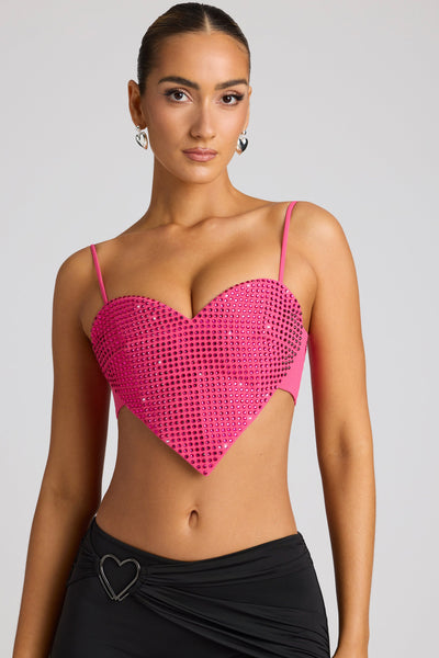 Embellished Heart Detail Crop Top in Magenta