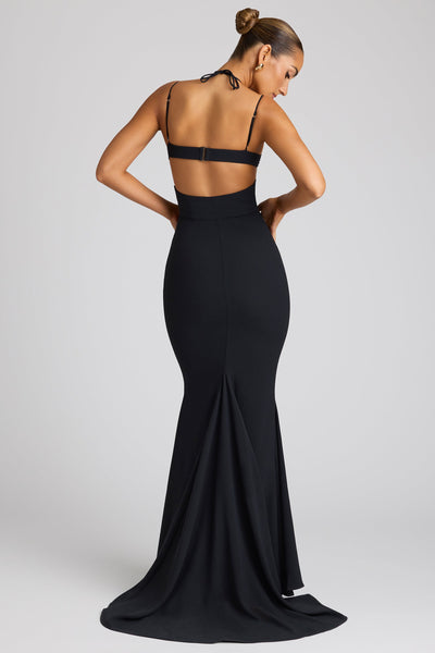 Embellished Heart Cup Detail Evening Gown in Black