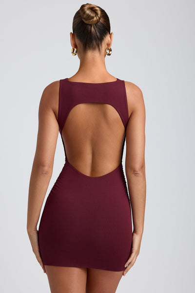 Modal High-Neck Open-Back Mini Dress in Plum