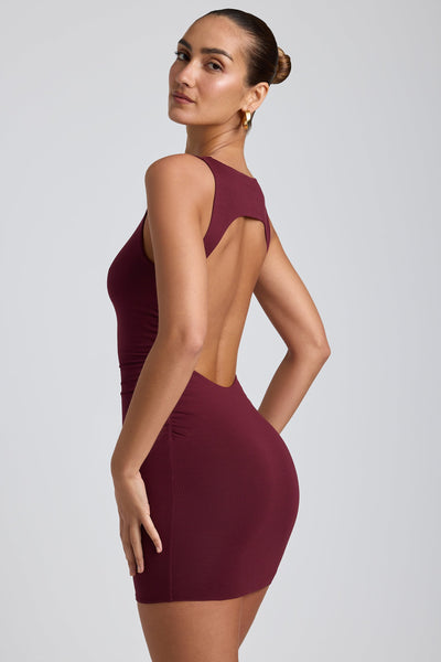 Modal High-Neck Open-Back Mini Dress in Plum