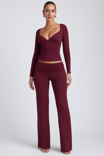 Modal Ruched Long-Sleeve Top in Plum