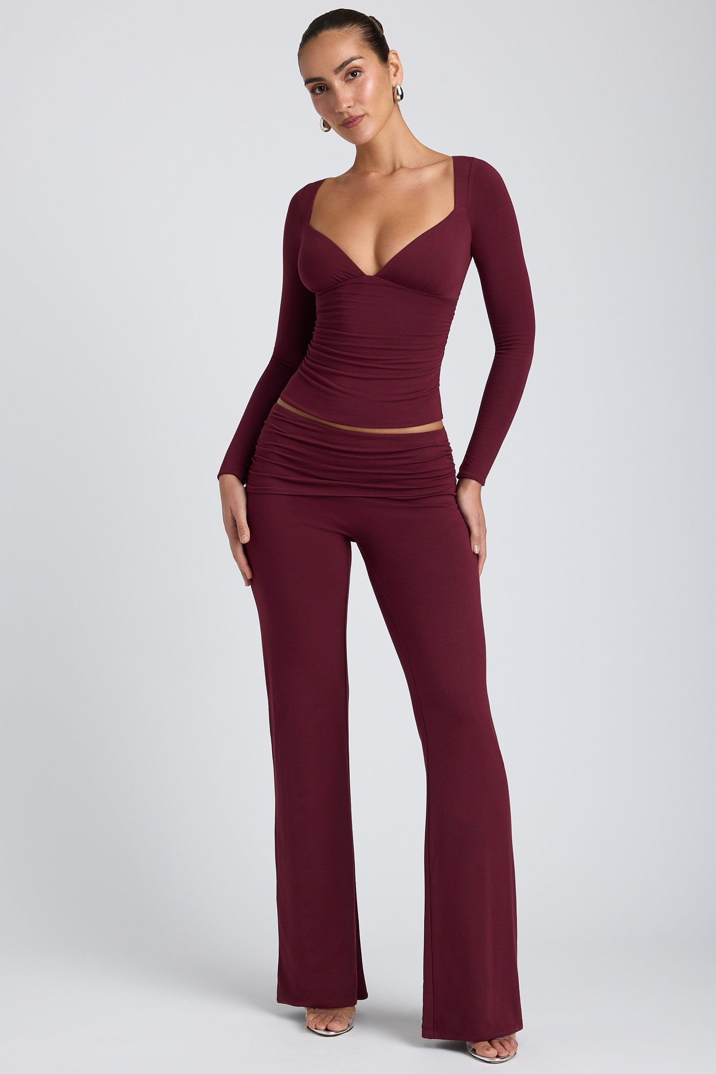 Modal Mid-Rise Straight-Leg Trousers in Plum