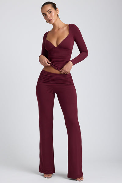 Modal Ruched Long-Sleeve Top in Plum