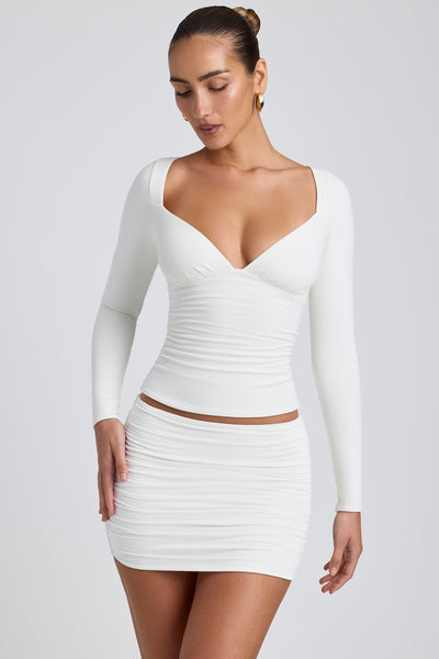 Modal Ruched Long-Sleeve Top in White