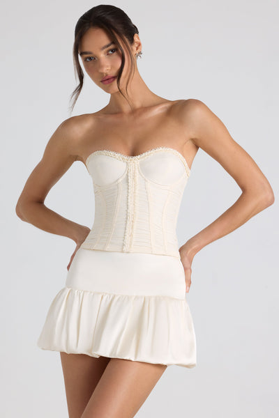 Ruched Lace-Up Strapless Corset Top in Ivory