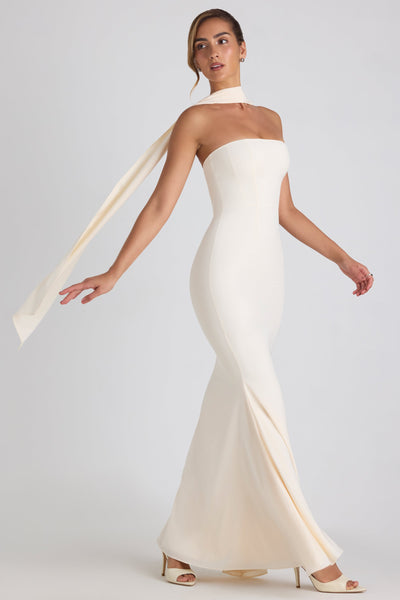 Scarf-Detail Strapless Gown in Ivory