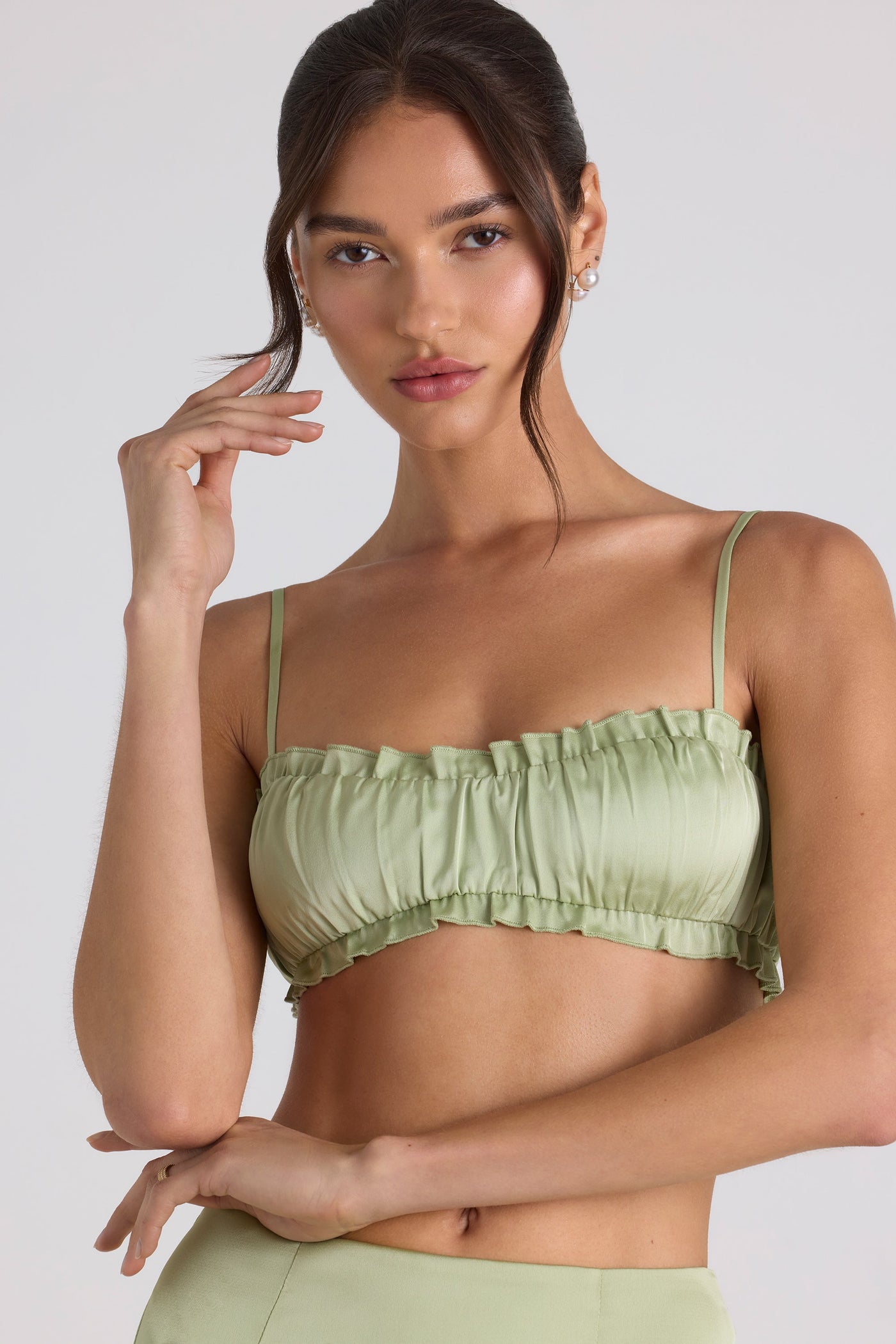 Ruffle-Trim Smocked Crop Top in Spring Green