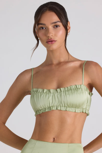 Ruffle-Trim Smocked Crop Top in Spring Green