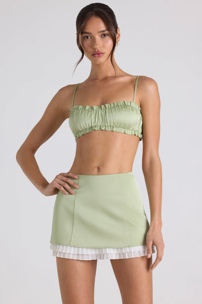 Ruffle-Trim Smocked Crop Top in Spring Green