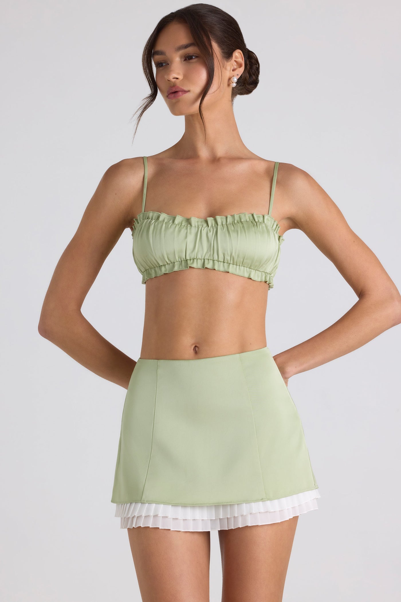 Ruffle-Trim Smocked Crop Top in Spring Green