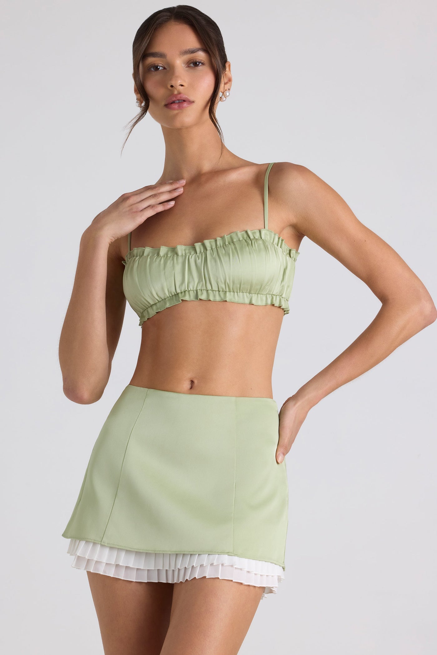 Ruffle-Trim Smocked Crop Top in Spring Green