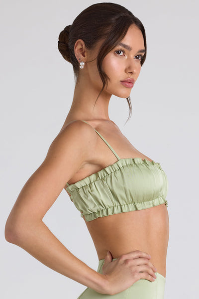 Ruffle-Trim Smocked Crop Top in Spring Green