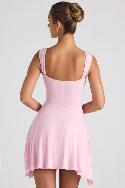 Modal Asymmetric Lace-Trim A-Line Mini Dress in Soft Pink